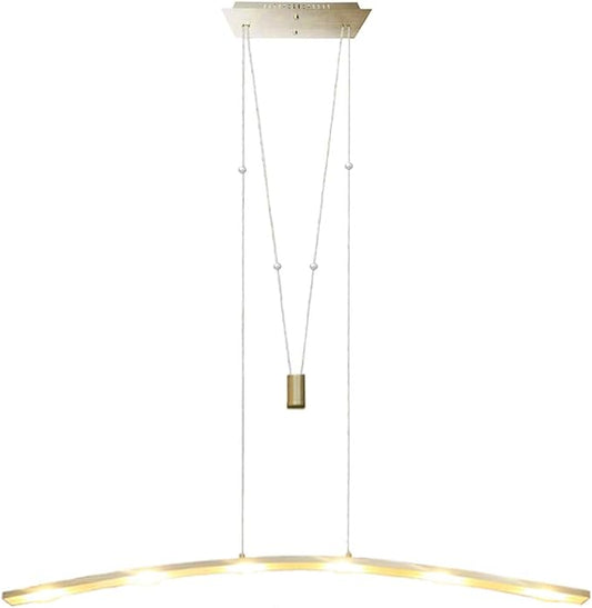 Linear LED Pendant Light Fixture Hanging Chandelier Poor Table Lights Height Adjustable 27W 3000K Warm Lamps for Living Dining Room Kitchen Island Bedroom Bar Restaurant, Brushed Aluminum.