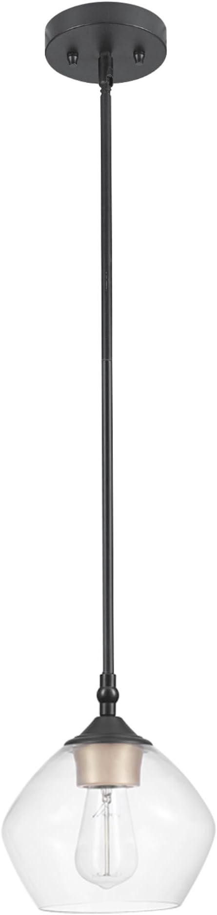 Globe Electric Harrow 1-Light Pendant, Gold Accent Socket, Shade 60312, 59.6", Matte Black with Clear Glass, Bulb Not Included