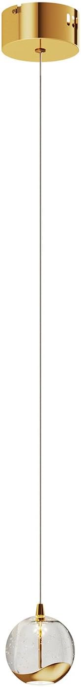 Modern Gold Single Pendant Light with Bubble Glass, Small Globe Pendant Light 70.86" Drop, Kitchen Pendant Lighting Over Island, Bar, Entryway, Warm White 3000K, 519 lm, Ø 4.73"