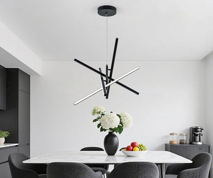 Modern LED Chandelier Linear Pendant Light Dimmable 4 Lights Linear Chandelier 3000K,4000K,6000K Hanging Pendant Lighting for Kitchen Island Living Dining Room Restaurant Office (Black)