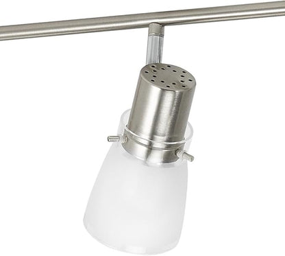 6-Light Decorative Track Lighting Kit, Brushed Steel Finish Flush Mount Ceiling Light Fixture with Frosted Glass Shades, Foldable Z-Bar, E26 Adjustable Heads Provide Directional Light