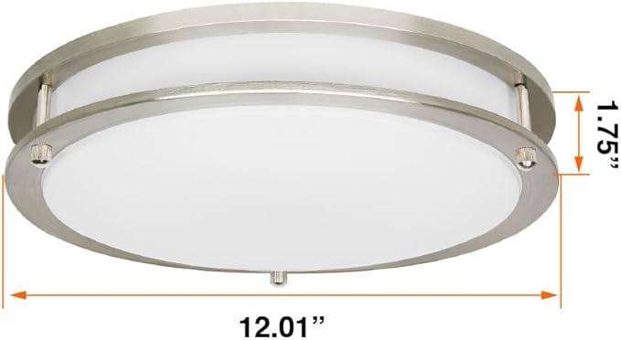 Sylvania 12" Flush Mount LED Ceiling Light Fixture, 25W, 5 CCT Select (2700K - 5000K), Dimmable, 1800 LMS, Brushed Nickel, LED Lights for Bedroom Kitchen Hallway - 1 Pack (66458)