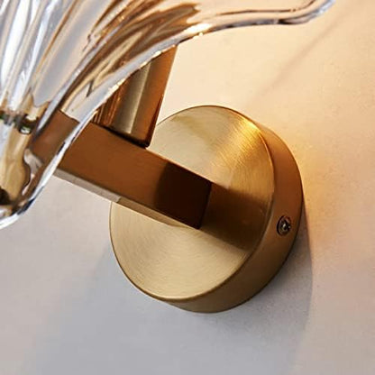 LITFAD Single-Bulb Sleeping Room Sconce Light Contemporary Scallop Shade Glass Wall Mount Lighting Creative LED Wall Lamp Bedside Lamp for Bedroom Hotel Restaurant Corridor, Clear