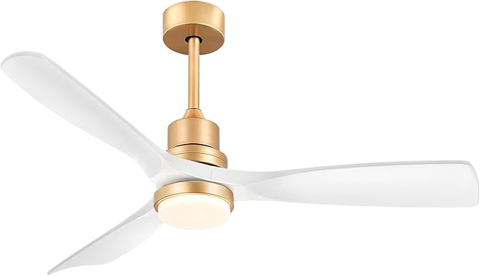 White and Gold Ceiling Fans with Lights and Remote, 52inch Modern Gold Ceiling Fan ETL Listed, 3 Downrods, 3 blades Gold Fan Reversible Quiet DC Motor, Timer,6-Speed for Outdoor Indoor,52in,White Gold