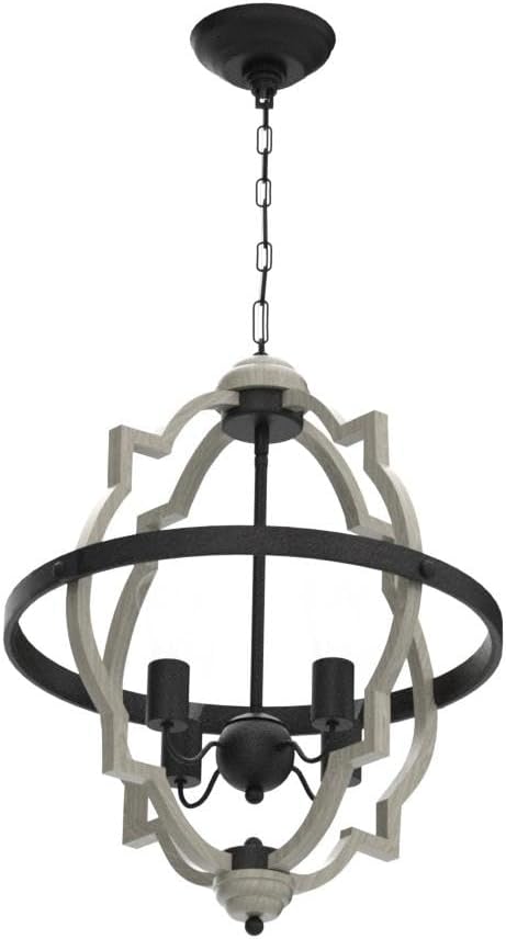 MEIXISUE Rustic Farmhouse Chandelier,ORB+Oak Finish,4-Light Vintage Antique Chandeliers Pendant Light Fixtures for Kitchen Dining Room Living Room Entryway Foyer UL Listed