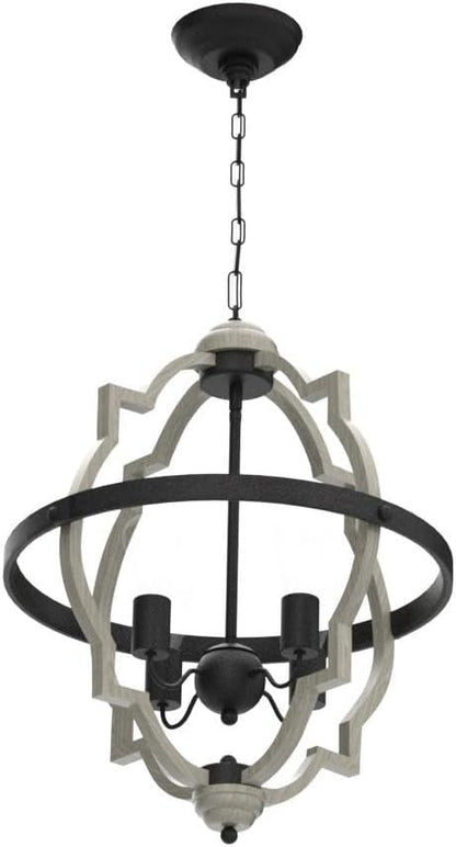 MEIXISUE Rustic Farmhouse Chandelier,ORB+Oak Finish,4-Light Vintage Antique Chandeliers Pendant Light Fixtures for Kitchen Dining Room Living Room Entryway Foyer UL Listed