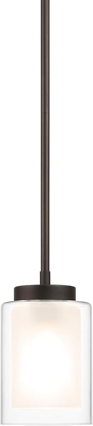 XiNBEi Lighting Pendant Lighting Modern 1 Light Mini Pendant Light with Dual Glass in Dark Bronze, Adjustable Hanging Ceiling Light for Kitchen & Living Room XB-P1195-DB