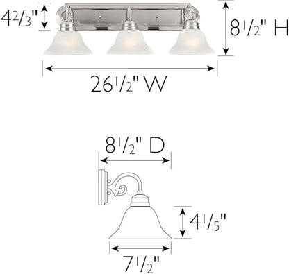 Design House Millbridge 3-Light Vanity Light, Satin Nickel Finish, Frosted Glass Shades, Dimmable, Bathroom Wall Fixture – Design House, 517383