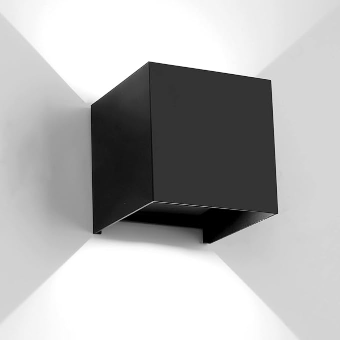20W LED Outdoor Wall Lights Exterior/Interior,6500K Wall Sconce,Modern Square Aluminum Wall Light,Up and Down Outdoor Lighting Fixtures,IP65 Waterproof Porch Light, ETL Listed(Black-1 Pack)