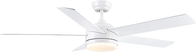 YUHAO 60 Inch White Ceiling Fan with Light and Remote Control.Noiseless,Dimmable,3CCT,6 Speeds Reversible, DC Ceiling Fans for Indoor or Covered Outdoor Use.ETL Listed