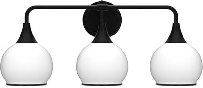 Black Bathroom Light Fixtures 3-Lights Vanity Lights with Milky White Frosted Glass Shade Bathroom Vanity Light 22.4 inch Wall Sconce Lighting Bath(Exclude E26 Bulb)