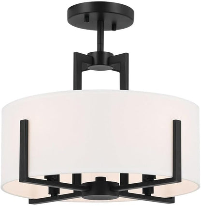 Kichler Malen 52591BK Convertible Semi-Flush 4-Light 15.5˝ with White Fabric Shade in Black