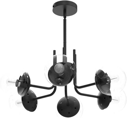 hesoge 6-Lights Glass Globe Sputnik Chandeliers Modern Metal Ceiling Light Fixture Black Semi Flush Mount Chandelier for Living Room Dining Room Bedroom Farmhouse Kitchen.