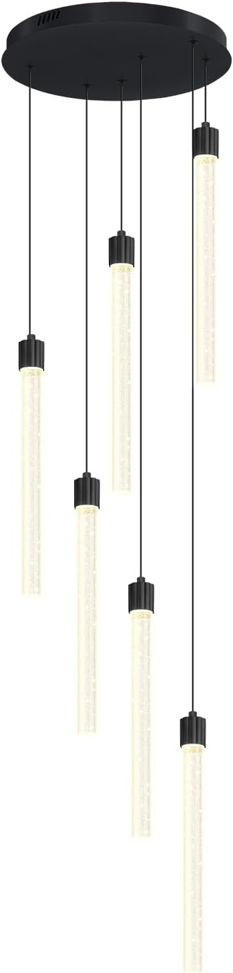 6-Light Black Modern Crystal Spiral Chandelier for Staircase High Ceiling Chandeliers Bubble Crystal Chandelier Lighting Cluster Hanging Light Fixture for Living Room Foyer