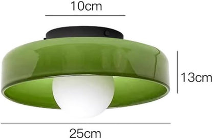 Mid Century Orange Glass Semi Flush Mount Ceiling Light with Milk Globe Nordic Modern Green Hallway Lighting Fixtures Round Bedside Wall Mount Lamp for Bedroom Cloakroom Stairway