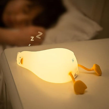 Cute Lying Flat Duck Night Light, 3 Level Dimmable Nursery Nightlight, Kawaii Lamps Squishy Silicone Light Up Duck, Rechargeable Touch Lamp, Best Gift for Kids Adults Room Decor