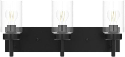 DLLT Wall Light Fixture, Vintage Bathroom Vanity Light with 3 Clear Glass Shade, Wall Sconces Lamp for Powder Room, Hallway, Kitchen, Mirror, Laundry Room (E26 Base)