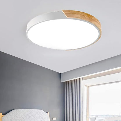 LED Ceiling Light Fixture,12 Inch Modern Wood Recessed Ceiling Lights, Dimmable Light,White 24W Close to Ceiling Lighting Flush Mount Living Room Bedroom,3000K-6000K