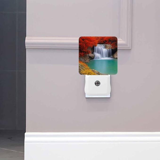 Waterfall Night Light Plug-into Wall National Park Dense Forest Nightlight Lamp with Dusk to Dawn Sensor, Led Lamp 0.5W Energy Efficient for Home Decor
