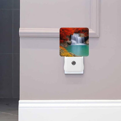 Waterfall Night Light Plug-into Wall National Park Dense Forest Nightlight Lamp with Dusk to Dawn Sensor, Led Lamp 0.5W Energy Efficient for Home Decor