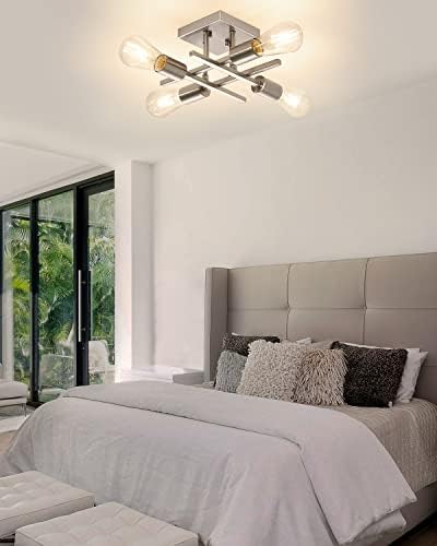 2 Pack 4-Light Semi Flush Mount Ceiling Light, Modern Brushed Nickel Close to Ceiling Light Fixtures, Easy Assembled, House Indoor Ceiling Lights for Bedroom Living Room