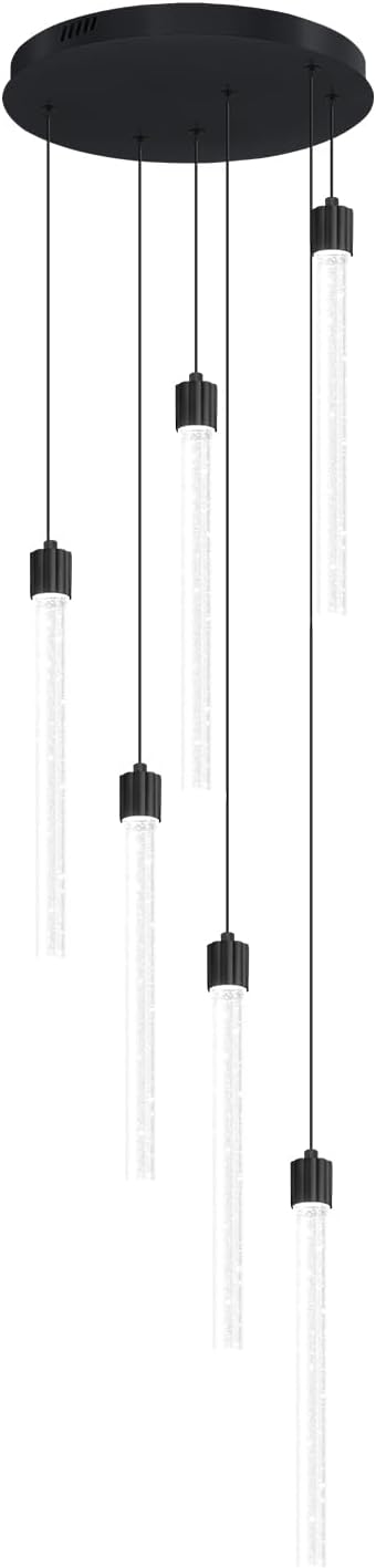 6-Light Black Modern Crystal Spiral Chandelier for Staircase High Ceiling Chandeliers Bubble Crystal Chandelier Lighting Cluster Hanging Light Fixture for Living Room Foyer