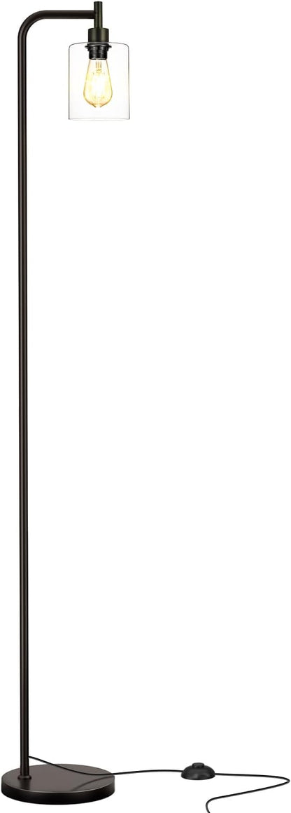 Ziisee Industrial Floor Lamp with Glass Shade - Black, LED Bulbs, Foot Pedal Switch, Easy Assembly