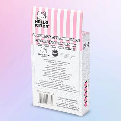Silver Buffalo Sanrio Hello Kitty Strawberry Dress 20ct Decorative String Lights, 7 Feet Long, Battery Powered (2 AA Batteries Included), Cool White LED, Indoor Use Only
