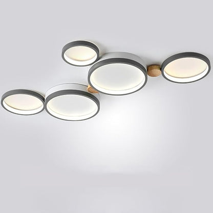 5-Lights LED Ceiling Light Fixture,Modern 34 Inch Ceiling Lights Flush Mount Wooden 35W Dimmable Chandelier for Living Room Bedroom Kitchen,3000K/4000K/6000K Temperatures Selectable Grey