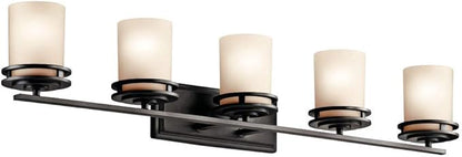 Kichler Hendrik 43" 5 Light Vanity Light with Light Umber Etched Glass Olde Bronze®