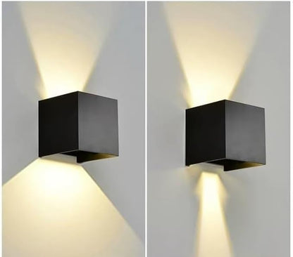 2 Pack Hardwired Compact Modern Black Wall Sconces Set, Up Down LED Light 3000K Warm White, BUILT-IN LEDs INCLUDED, 4x4x4" Matte Aluminum Indoor Outdoor Waterproof, Cube Lamps, Porch, Hallway, Bedroom