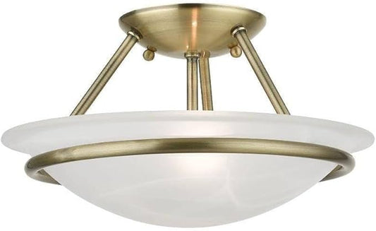 Livex Lighting 4823-01 Newburgh Collection 2 Light Semi-Flush, Antique Brass