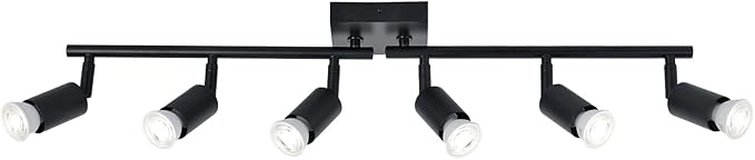 6-Light Kitchen Track Lighting, Black Adjustable GU10 Track Ceiling Light Kit, Industrial Flush Mount Ceiling Spotlight Fixture for Hallway, Dining Room