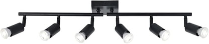6-Light Kitchen Track Lighting, Black Adjustable GU10 Track Ceiling Light Kit, Industrial Flush Mount Ceiling Spotlight Fixture for Hallway, Dining Room
