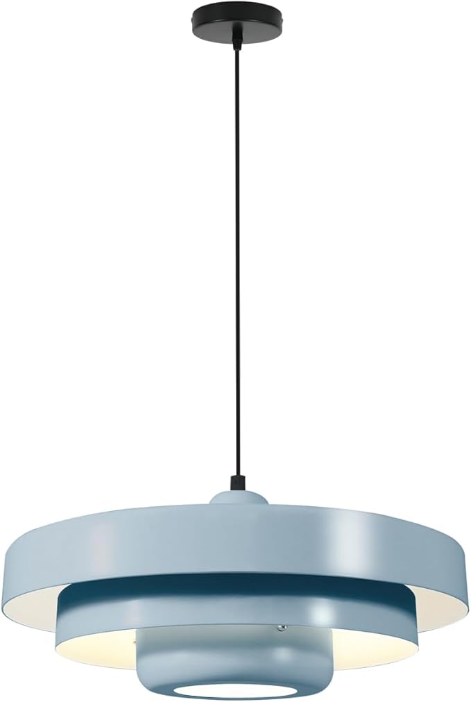 Minimalist Scandinavian Light Blue Pendant Light, 17.7" Large Adjustable Mid Century Hanging Light for Kitchen Island Dining Room Modern Apartment Pantry