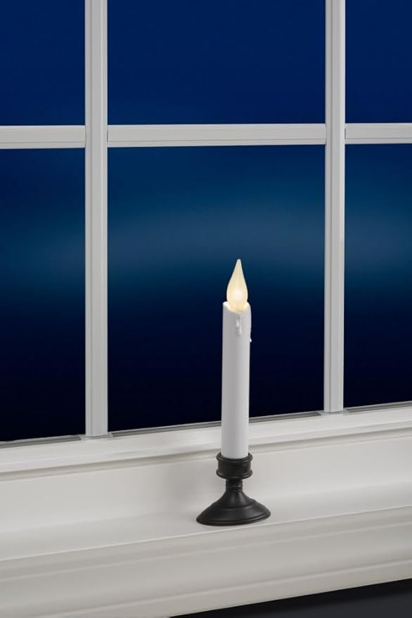 Xodus Innovations FPC1506A-2 8 Inch Battery Operated Hot Spot Window Candle with Scultured Drip Candle, 6 hr Repeating Timer, Aged Bronze Plastic Base, White LED Flame