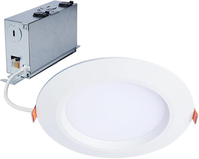 HALO HLBC 6 in Ultra-Slim Canless LED Recessed Downlight with Regressed Lens, Selectable CCT 2700K-5000K, Dim-to-Warm Technology, 900 Lumens, Wet Location Rated - HLBC6099FSD2W1EMW