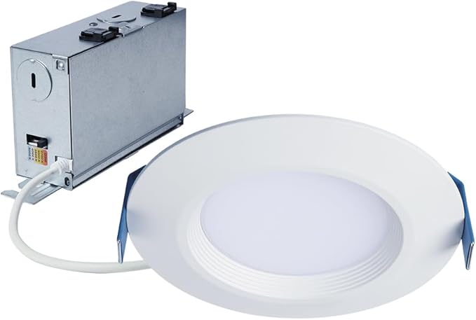 HALO HLBC 4 in Ultra-Slim Canless LED Recessed Lighting Downlight with Regressed Lens, Selectable CCT, Dim-to-Warm Technology, 600 Lumens, Wet Rated, IC Rated, Energy Star - HLBC4069FSD2W1EMW