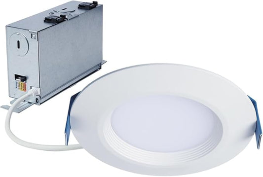 HALO HLBC 4 in Ultra-Slim Canless LED Recessed Lighting Downlight with Regressed Lens, Selectable CCT, Dim-to-Warm Technology, 600 Lumens, Wet Rated, IC Rated, Energy Star - HLBC4069FSD2W1EMW