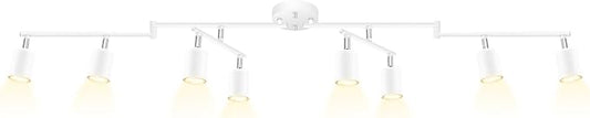 BoostArea LED 8 Light Track Lighting Kit, White 8 Way Ceiling Spot Lighting, Flexibly Rotatable Light Head for Kitchen, Living Room, Bedroom, GU10 Bulb Not Included