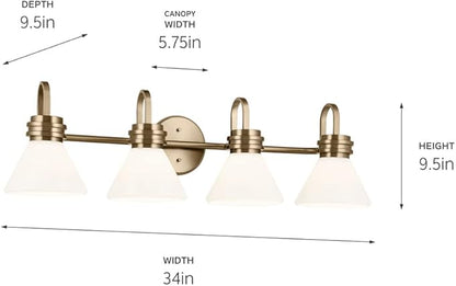 Kichler Farum 34" 4-Light Bathroom Vanity Light Fixture with Opal Glass in Champagne Bronze, Wall Mounted Over Mirror for Modern Bath Lighting (34" x 9.5" x 9.5"), 55156CPZ