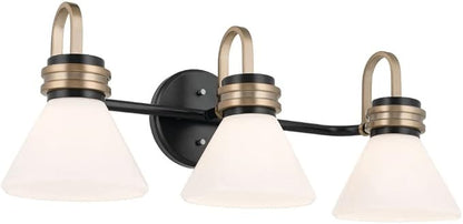 Kichler Farum 26 in 3-Light Bathroom Vanity Light Fixture with Opal Glass in Black with Champagne Bronze Accents for Modern Bathrooms and Powder Rooms (26 in W x 9.5 in H x 9.5 in D) 55155BK