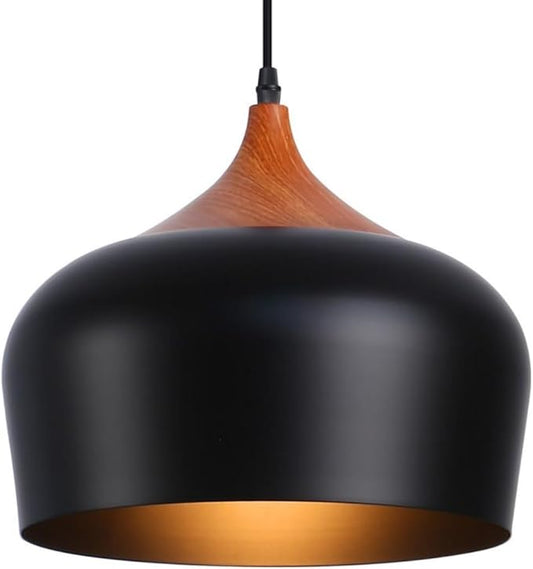 Modern Pendant Light Fxtures Kitchen, Hanging Light Fixtures Ceiling Mount, Wood Metal Shade Pendant Lamp for Dining Room, Bedroom, Living Room, Bathroom, Entryway, Small Chandelier, Black