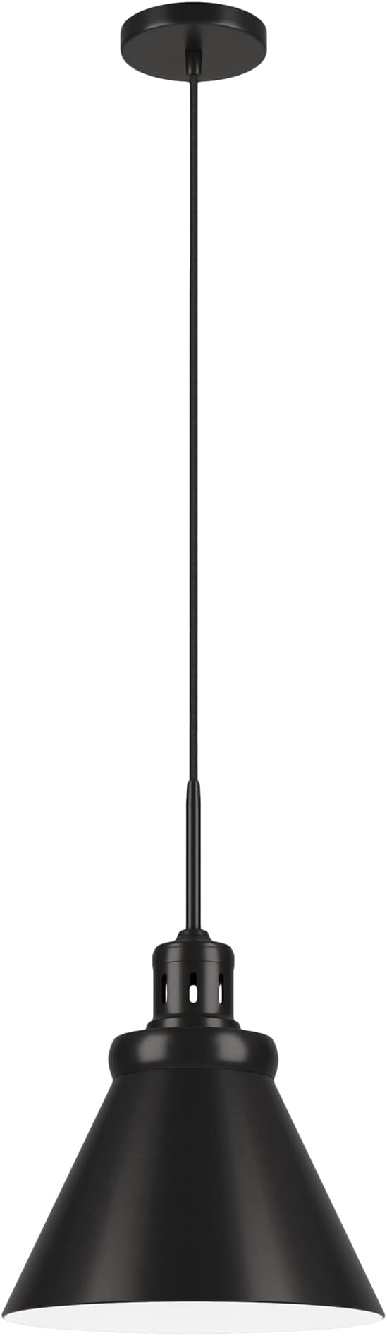 Henn&Hart 12" Industrial Dimmable Pendant Light Fixture with Black Metal Cone Shade and 8' Adjustable Cord for Kitchen Island, Dining Room or Game Room, Black