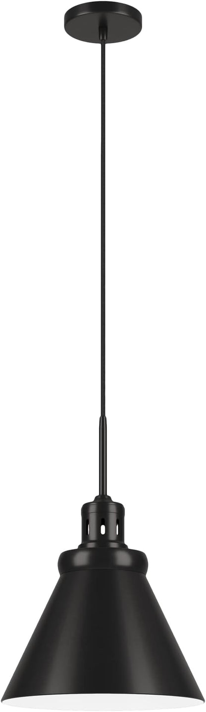 Henn&Hart 12" Industrial Dimmable Pendant Light Fixture with Black Metal Cone Shade and 8' Adjustable Cord for Kitchen Island, Dining Room or Game Room, Black