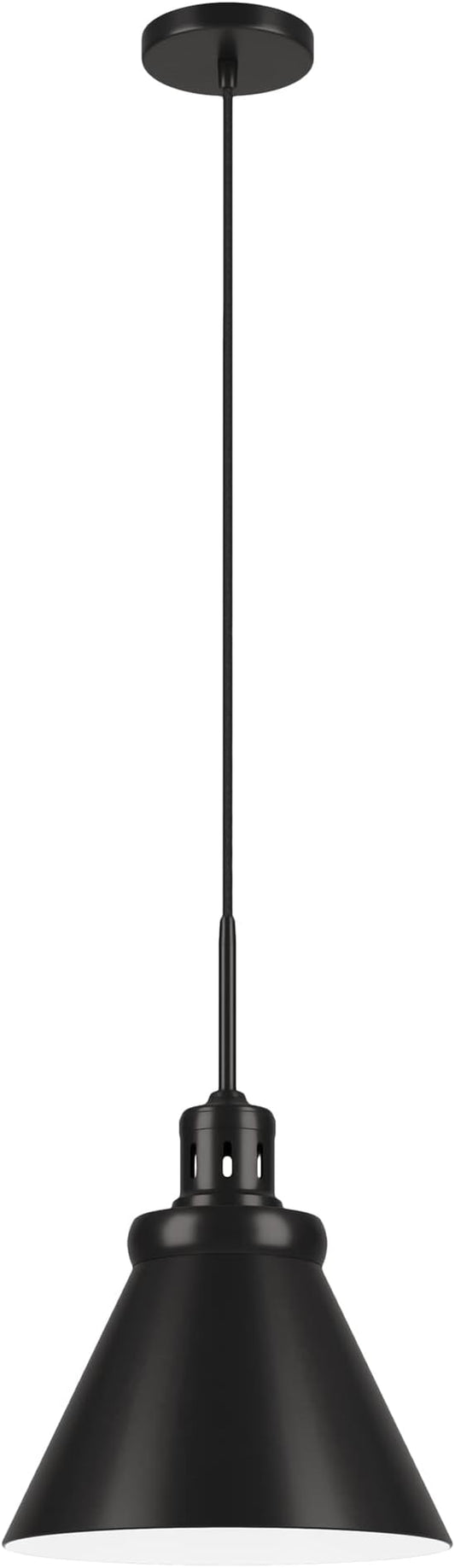 Henn&Hart 12" Industrial Dimmable Pendant Light Fixture with Black Metal Cone Shade and 8' Adjustable Cord for Kitchen Island, Dining Room or Game Room, Black