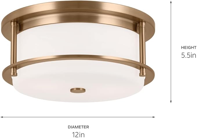 Kichler Brit 2-Light Flush Mount Ceiling Light, Industrial Modern Ceiling Light with Satin Etched Cased Opal Glass in Champagne Bronze, (12" W x 5.5" H), 52595CPZ