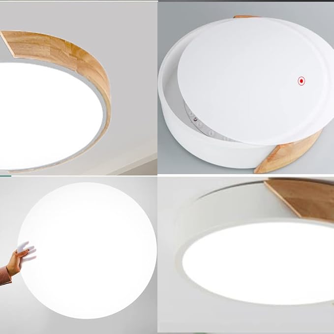 LED Ceiling Light Fixture,12 Inch Modern Wood Recessed Ceiling Lights, Dimmable Light,White 24W Close to Ceiling Lighting Flush Mount Living Room Bedroom,3000K-6000K