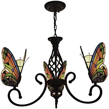 Pendant Lighting LED Chandelier Light Antique Tiffany Style Stained Glass with Butterfly Shaped Lamp Shade Hanging Light for Dining Living Cafe Room Restaurant - TYP A-Butterfly -3 Lights