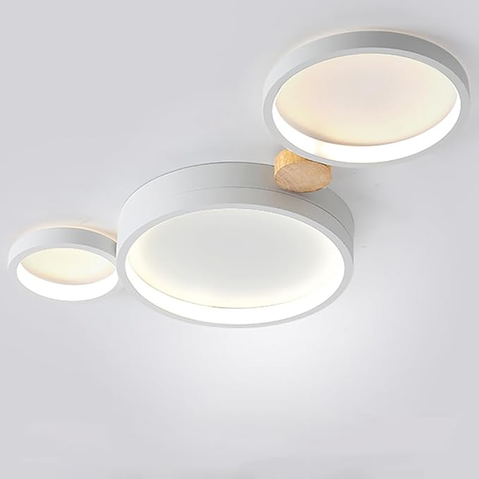 3-Lights LED Ceiling Light Fixture,22 Inch Modern Ceiling Lights Flush Mount Wooden 20W Dimmable Chandelier for Living Room Bedroom Kitchen,3000K/4000K/6000K Temperatures Selectable White